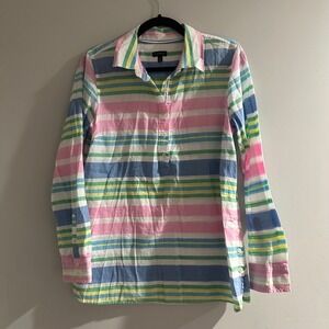 TALBOTS Women Striped Button Front Long Sleeve Casual Tunic Shirt M